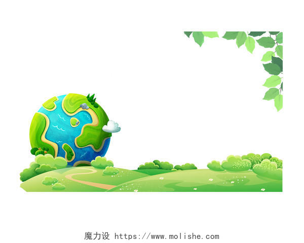 卡通世界环境日边框地球树叶草地素材